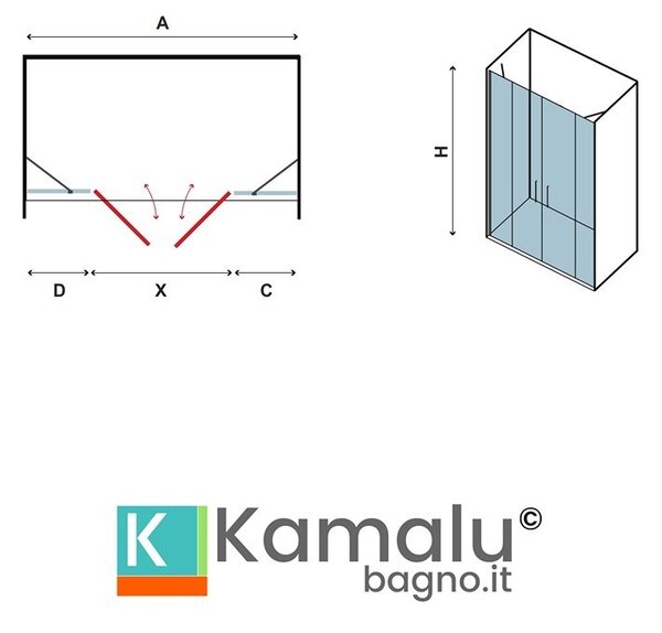 Kamalu doccia un lato 130 cm doppio battente con laterali fissi | kpx7000