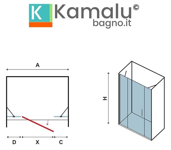 Porta doccia battente 100cm con 2 laterali fissi KPX6000 - KAMALU