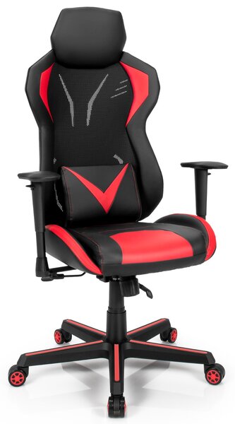 Costway Sedia ergonomica da gaming con altezza regolabile e supporto, Sedia per computer girevole a 360° Rosso e nero