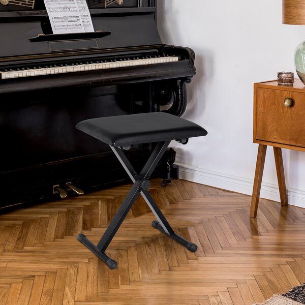 HOMCOM Panca per Pianoforte Imbottita Altezza Regolabile Pieghevole Antiscivolo, Nero, 39x29x47cm|Aosom