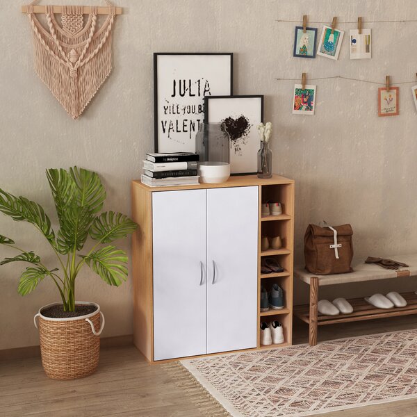 HOMCOM Scarpiera Con Sedile Imbottito: Panca Da Ingresso Con 2 Cassetti E Ripiano Regolabile, Bianca, 105x35x47 Cm