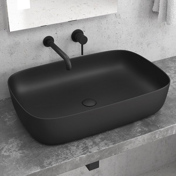 Kamalu lavabo da appoggio colore nero opaco design rettangolare arrotondato | 60cm mil-ln