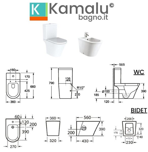 Wc con cassetta e scarico a parete KLEA-MP - KAMALU