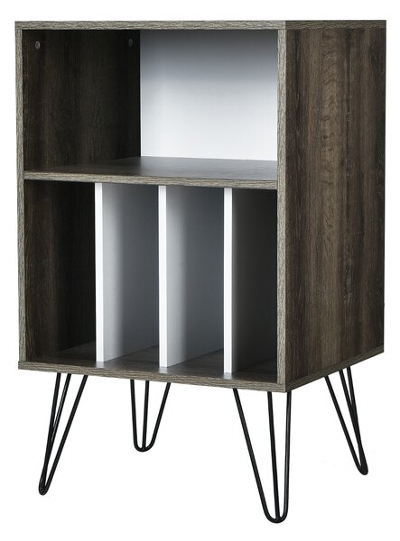 Costway Armadietto giradischi con gambe di metallo, Stand per giradischi con 5 scompartimenti aperti per album Marrone