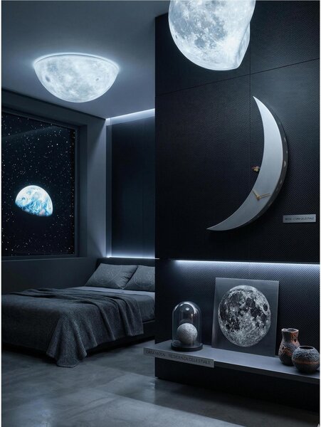 Orologio con cuc� da Parete MDF laccato MOON� dettagli in acero Dimensioni 76x8 x h 30 cm Colore metallizzato