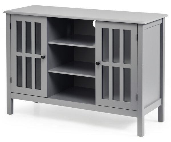 Costway Mobile di legno per TV con 2 ante e 3 mensole, Tavolo multimediale per salone 109x39,5x77cm Grigio