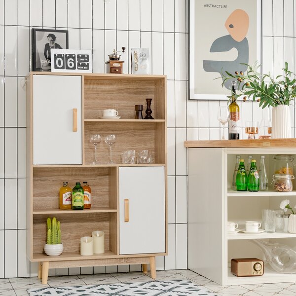 Costway Libreria di legno con 4 livelli e 4 mensole aperte, Libreria per libri foto decorazioni con cuscinetti Bianco