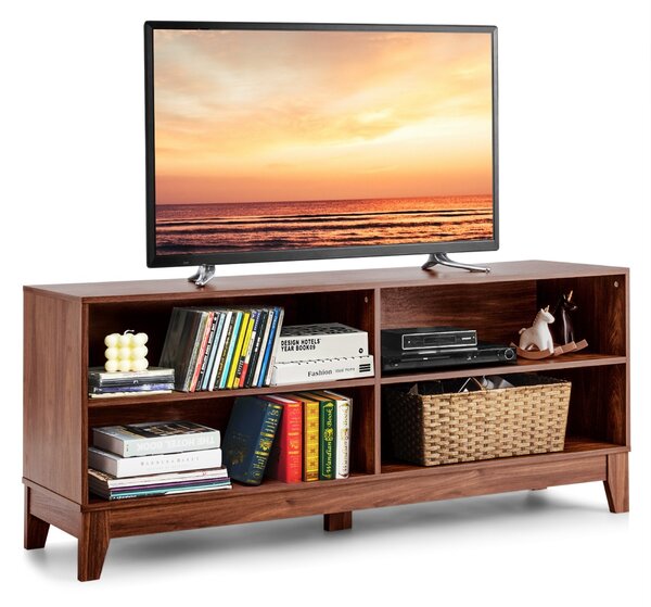 Costway Mobile porta TV di legno moderno con 4 mensole aperte, Armadio multimediale per TV 147x40x61cm Marrone