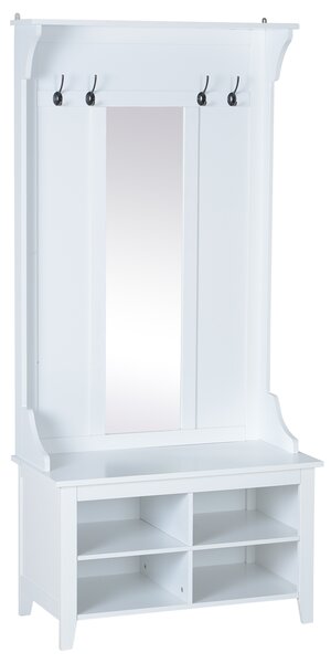Mobile Ingresso con Appendiabiti Specchio e Scarpiera in Legno Bianco 80x40x170 cm