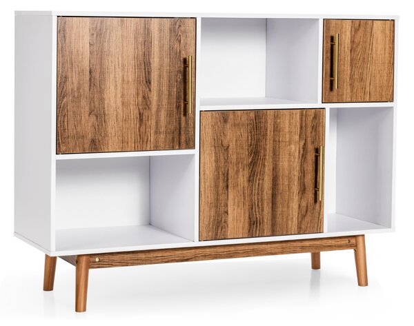 Costway Mobile moderno con 3 ante e scompartimenti, Credenza multiuso ideale per casa e ufficio Bianco e caffè
