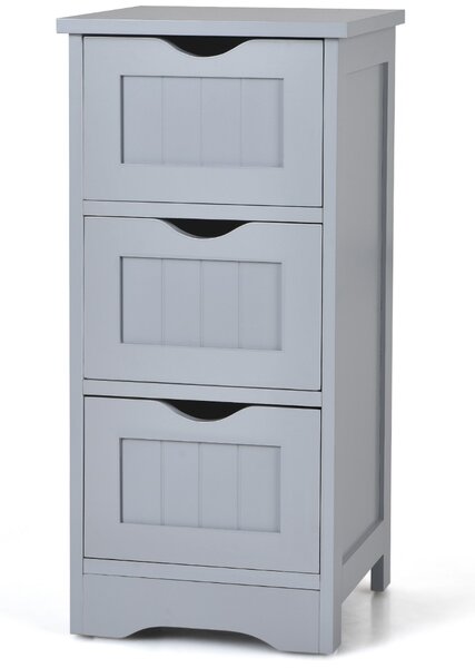 Costway Cassettiera verticale maniglie intagliate e dispositivo antiribaltamento, Mobile del bagno con 3 cassetti Grigio