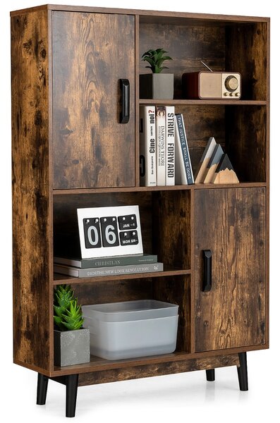 Costway Libreria di legno con 4 livelli e 4 mensole aperte, Libreria per libri foto decorazioni con cuscinetti Caffè