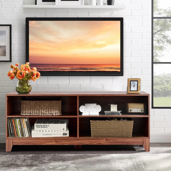 Costway Mobile porta TV di legno moderno con 4 mensole aperte, Armadio multimediale per TV 147x40x61cm Marrone