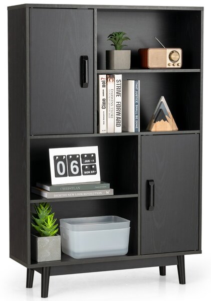 Costway Libreria di legno con 4 livelli e 4 mensole aperte, Libreria per libri foto decorazioni con cuscinetti Nero