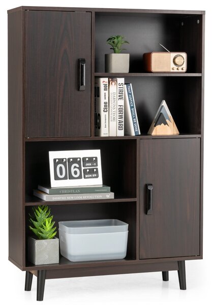 Costway Libreria di legno con 4 livelli e 4 mensole aperte, Libreria per libri foto decorazioni con cuscinetti Marrone