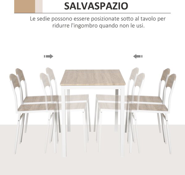 Homcom Set da Pranzo Tavolo e 4 Sedie in Metallo e MDF, Bianco e Legno|Aosom