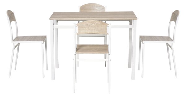 Homcom Set da Pranzo Tavolo e 4 Sedie in Metallo e MDF, Bianco e Legno|Aosom