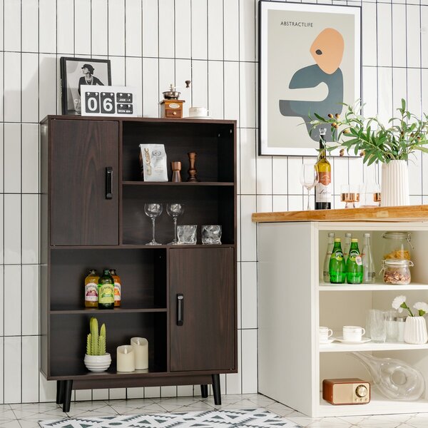 Costway Libreria di legno con 4 livelli e 4 mensole aperte, Libreria per libri foto decorazioni con cuscinetti Marrone
