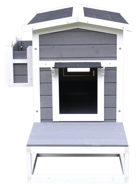 PawHut Cuccia Rialzata da Esterno, Balconcino, Tetto Impermeabile, Legno - Grigio |Aosom