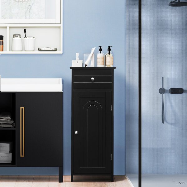 Costway Armadio del bagno con anta singolae e 2 mensole regolabili, Organizer verticale per bagno e salone Nero