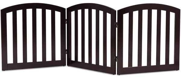 Costway Cancello di legno con 3 pannelli per animali domestici, Cancello di sicurezza per cani da casa e scale Marrone