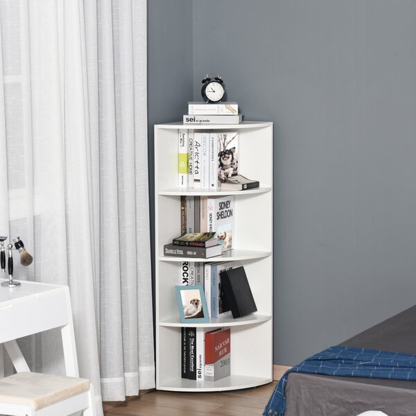 HOMCOM Scaffale Libreria Angolo a 4Ripiani, a ventaglio garantisce, a Muro e Parete, Legno particellare da 15mm, 39.5x39.5x120cm Bianco| Aosom Italy