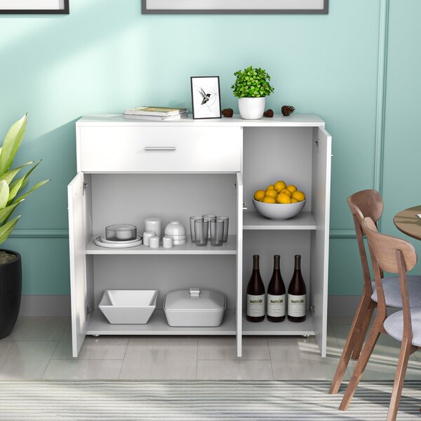 Costway Armadietto con ante e cassetti per salone cucina e ingresso, Credenza di legno con ripiani regolabili Bianco