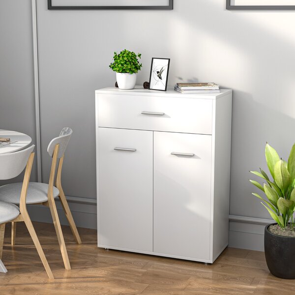 Costway Armadio con 2 ante e cassetto per salone camera da letto, Armadio del bagno con ripiano regolabile Bianco