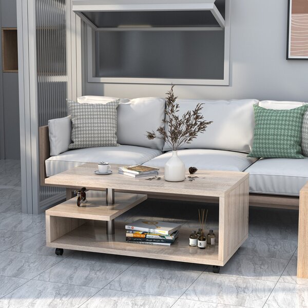 Costway Tavolino da caffè di legno con 3 livelli e 4 ruote, Tavolino da  salotto con ripiano 105x60x46cm Naturale