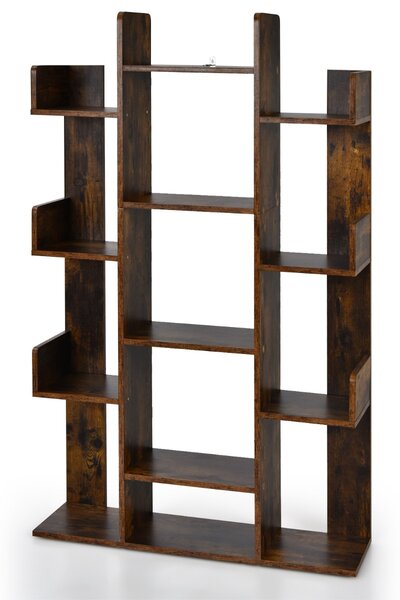 Costway Libreria industriale con 13 scomparti e fermo laterale, Libreria a forma di albero con piedini antiscivoli Marrone