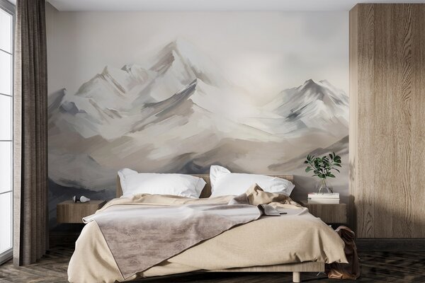 Carta da parati Paesaggio montano con cielo chiaro, pennellate, colori neutri beige e grigio, catena, Carta da parati Natura, w08980 : Uwalls.it