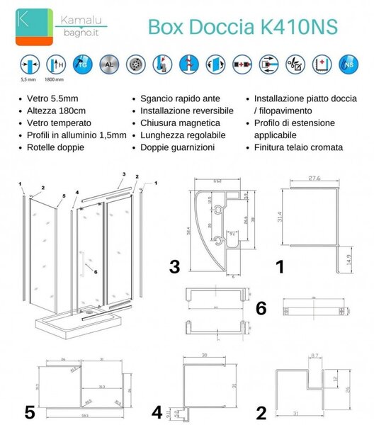 Box doccia tre lati 80x100x80 vetro opaco apertura scorrevole K410NS - KAMALU