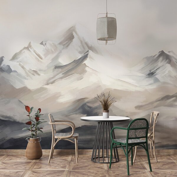 Carta da parati Paesaggio montano con cielo chiaro, pennellate, colori neutri beige e grigio, catena, Carta da parati Natura, w08980 : Uwalls.it