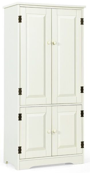 Costway Armadio verticale a doppia anta con mensola regolabile, Organizer di legno per salone e camera da letto Bianco