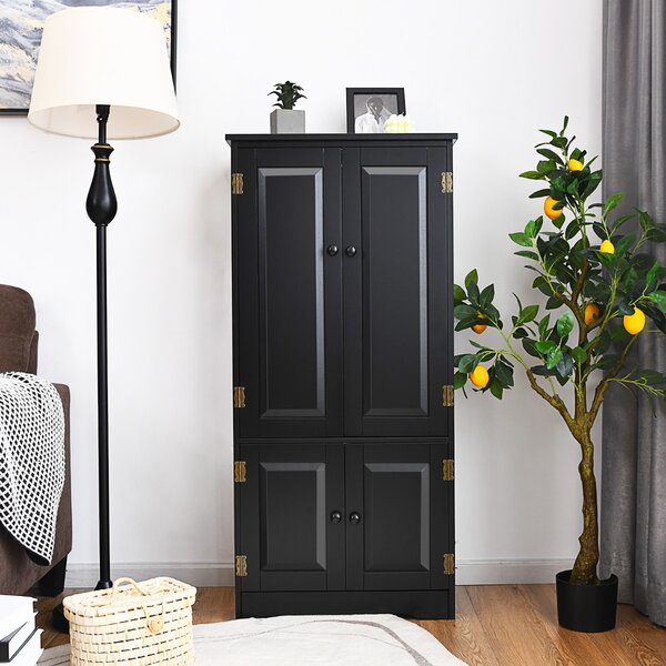 Costway Armadio verticale a doppia anta con mensola regolabile, Organizer di legno per salone e camera da letto Nero