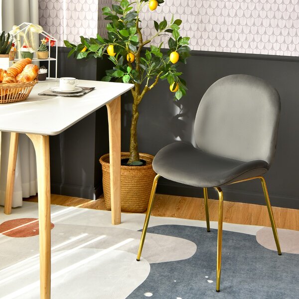 Costway Set di 2 sedie da pranzo moderne di velluto con gambe di metallo, Sedia con sedile in tessuto e schienale Grigio