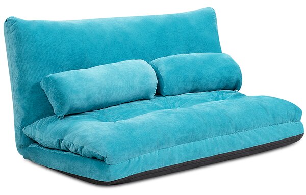 Costway Divano da terra regolabile in 6 posizioni con 2 cuscini, Divano letto durevole e stabile con fodera in camoscio Blu