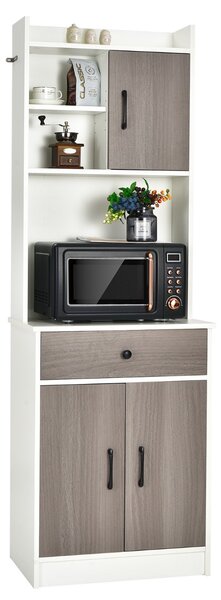 Costway Mobile da cucina con 3 ante e ripiani regolabili, Credenza con ampio spazio aperto per microonde Bianco