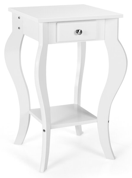 Costway Comodino rotondo con cassetto e ripiano inferiore, Tavolino da divano per camera da letto salone ingresso Bianco