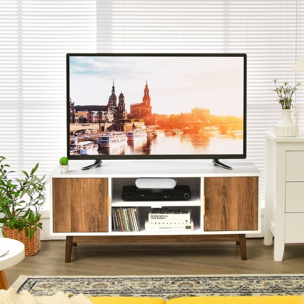 Costway Mobile a 2 ante per TV con mensola aperta e 2 fori per i cavi, Centro divertimento moderno per salone