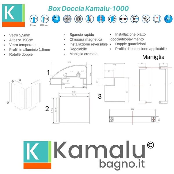 Kamalu box doccia angolo 80x80 scorrevole altezza 190 kamalu-1000
