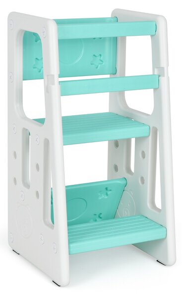 Costway Sgabello scaletta con 3 altezze regolabili e cuscinetti antiscivolo, Torre di apprendimento per bambini Verde