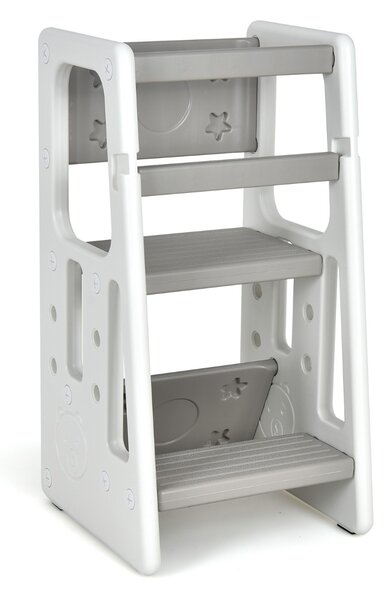 Costway Sgabello scaletta con 3 altezze regolabili e cuscinetti antiscivolo, Torre di apprendimento per bambini Grigio