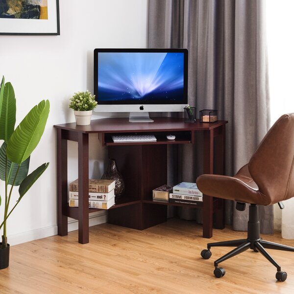 Costway Scrivania angolare in truciolato per computer da ufficio Tavolo porta computer 120x60x77cm Rosso Bordeaux