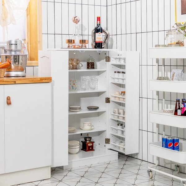 Costway Armadio dispensa con doppia anta e 6 ripiani regolabili, Credenza con 17 livelli per sala da pranzo Bianco
