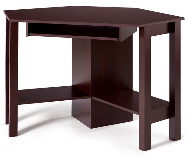 Costway Scrivania angolare in truciolato per computer da ufficio Tavolo porta computer 120x60x77cm Rosso Bordeaux