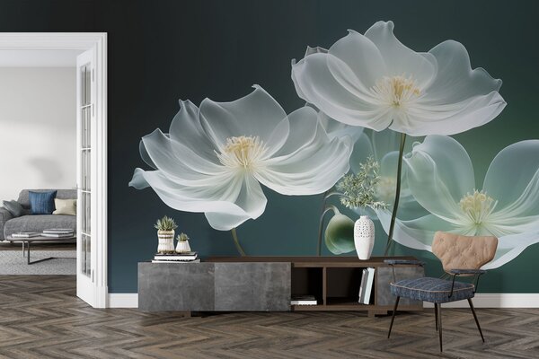 Carta da parati Fiori bianchi e delicati con petali traslucidi, Carta da parati 3D, Carta da parati Fiori 3D, w03647 : Uwalls.it