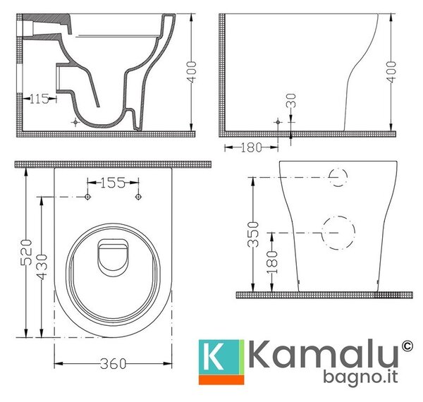 Kamalu wc filomuro senza brida eos-t