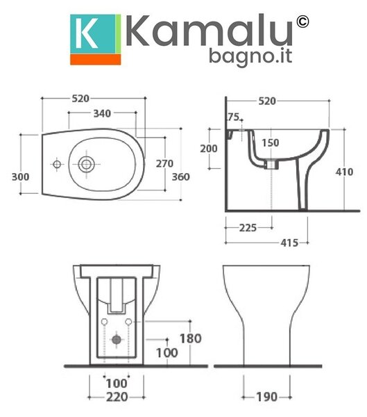 Kamalu sanitari a muro senza brida eos-t