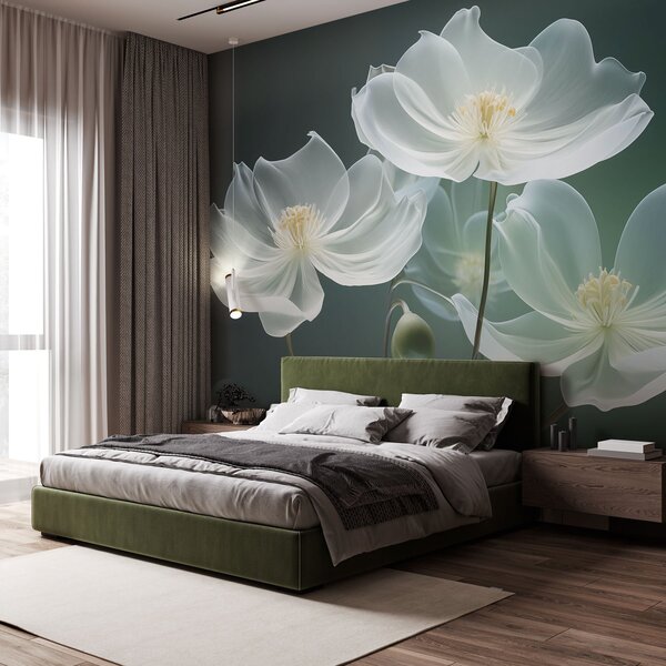 Carta da parati Fiori bianchi e delicati con petali traslucidi, Carta da parati 3D, Carta da parati Fiori 3D, w03647 : Uwalls.it